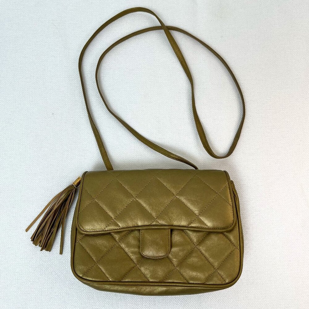 VINTAGE Jay Herbert New York Gold Quilted Leather Crossbody Shoulder Bag Purse